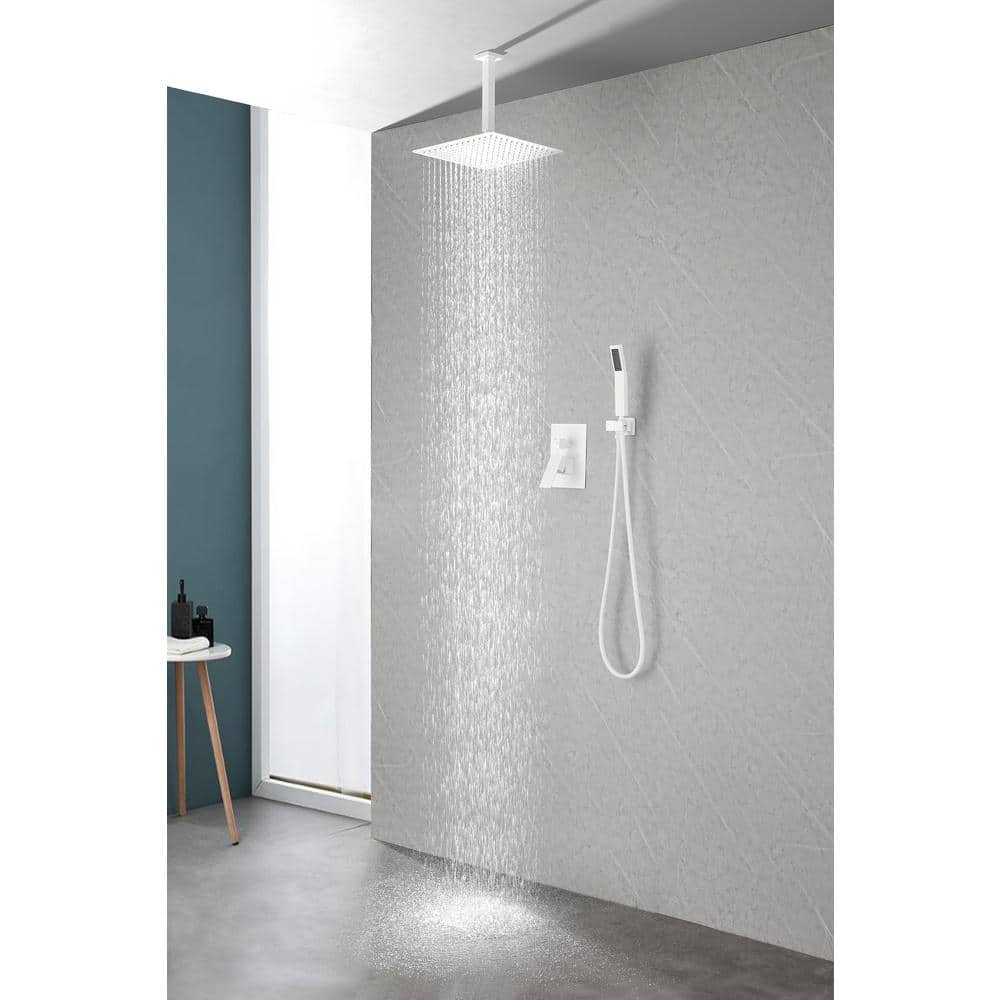 1-Spray Patterns 1.8 GPM 11.8 In. Ceiling Mount Fixed Shower Head In White