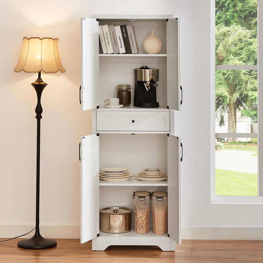 15 In. W X 108.70 In. D X 68 In. H White MDF And Particle Board Freestanding Linen Cabinet With Drawers In White