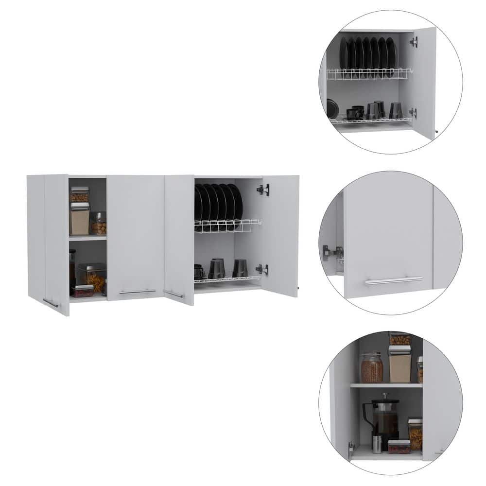120 Wall Cabinet, 4-Doors, 2-Cabinets, 2-Shelves-White