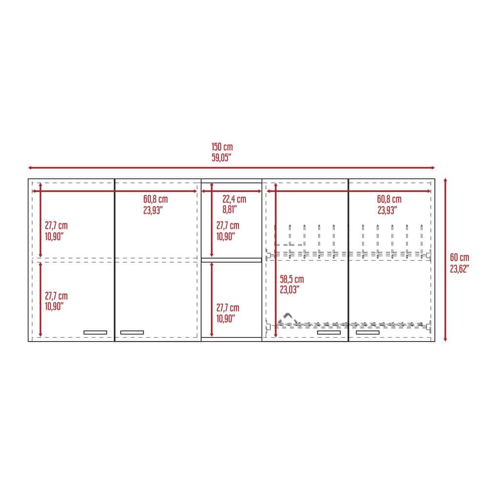Portofino 150-Wall Cabinet, Double Door, 2-External Shelves, 2-Interior Shelves-White