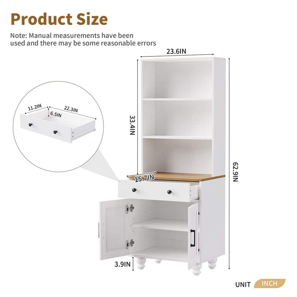 Farmhouse Storage Cabinet - Solid Wood Gourd Legs Adjustable Shelves 5-Tier With Drawer-White