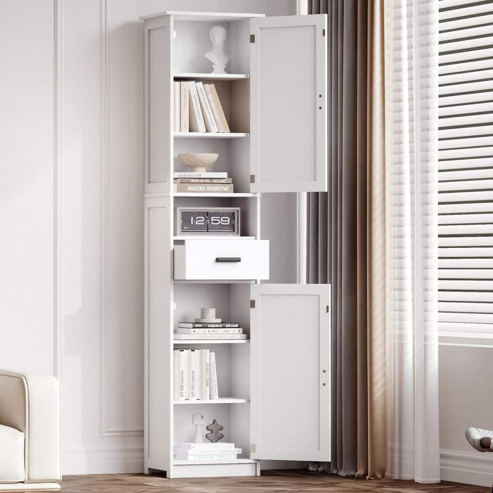 69 In.H Tall Bathroom Storage Cabinet With 2-Barn Doors And1-Drawer, Adjustable Shelves,Floor Cabinet In White