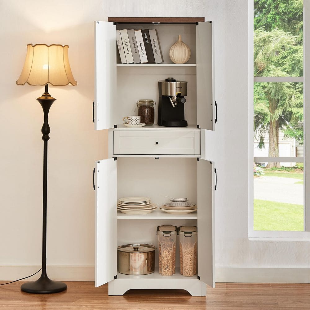 68 In.H Living Room Sideboard: Large Capacity Storage, Multi-Use For Home And Office In White