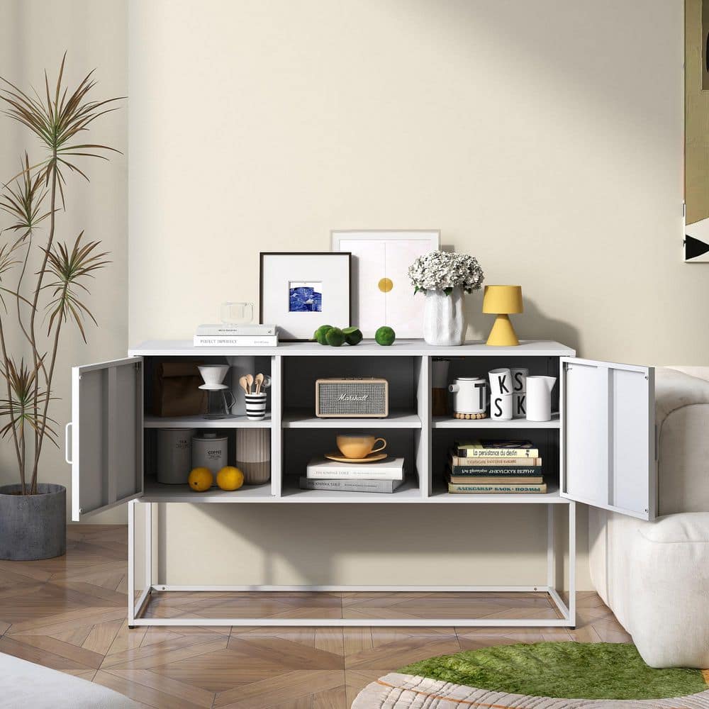 Modern Sideboard With Ample Storage: Anti-tilt For Kitchen, Dining, And Living Spaces, White