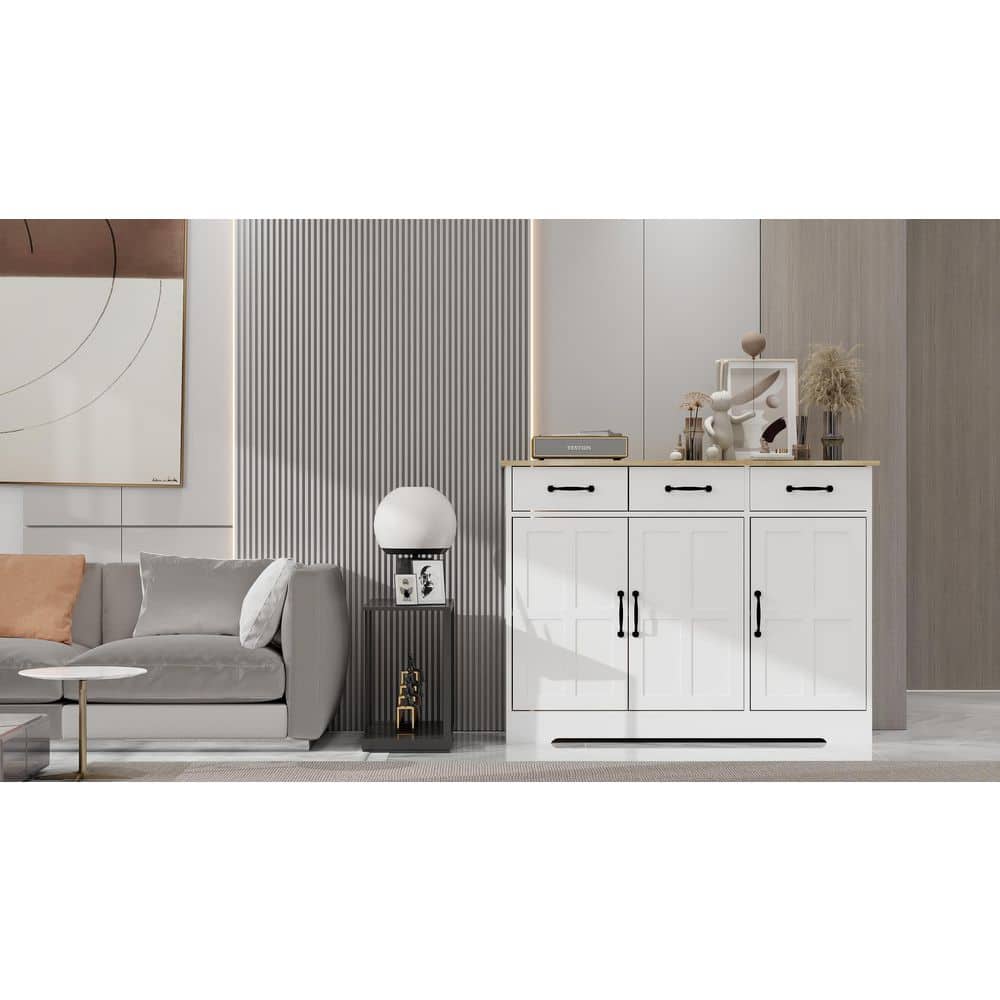 Cabinet Storage Sideboard With 3 Drawers And 3 Doors For Dining Living Room Kitchen Cupboard-White