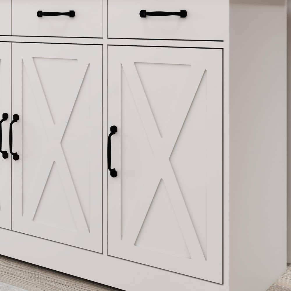 Farmhouse Buffet Cabinet Storage Sideboard With 3-Drawers And 3-Doors For Dining Living Room Kitchen Cupboard-White