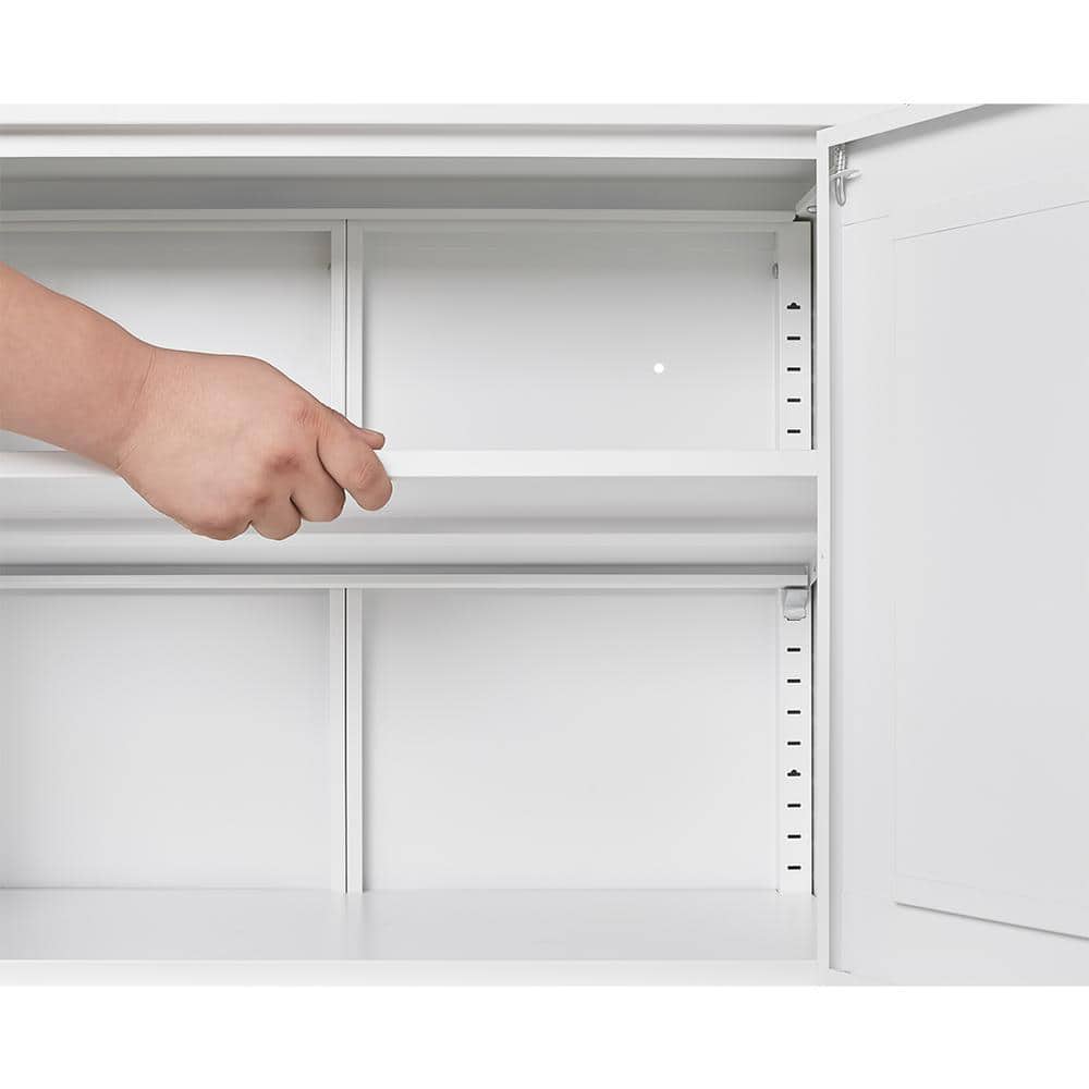 Must-Have White Metal Storage Cabinet: Adjustable Leveling Foot For Kitchen, Living And Dining Rooms In White