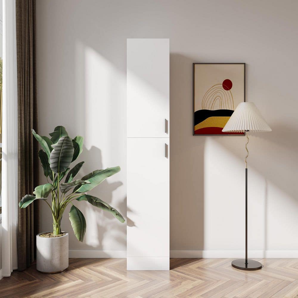 Freestanding Cabinet With Inadjustable Shelves And 2-Doors For Kitchen, Dining Room, White