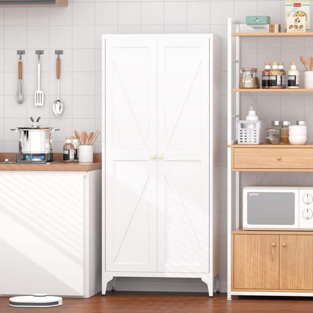 2-Door All-Steel Storage Cabinet Adjustable Shelves In White