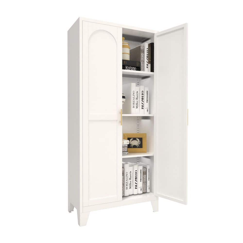 61 In. 2-Shapely Doors Cabinet, Metal Storage Cabinet With Doors And Adjustable Shelves In White