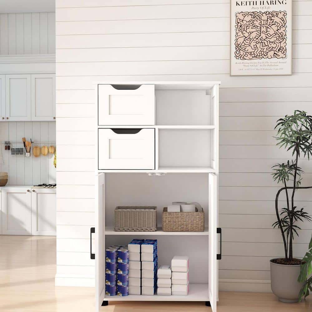 Farmhouse Storage Cabinet – Double Doors And Adjustable Shelves InWhite