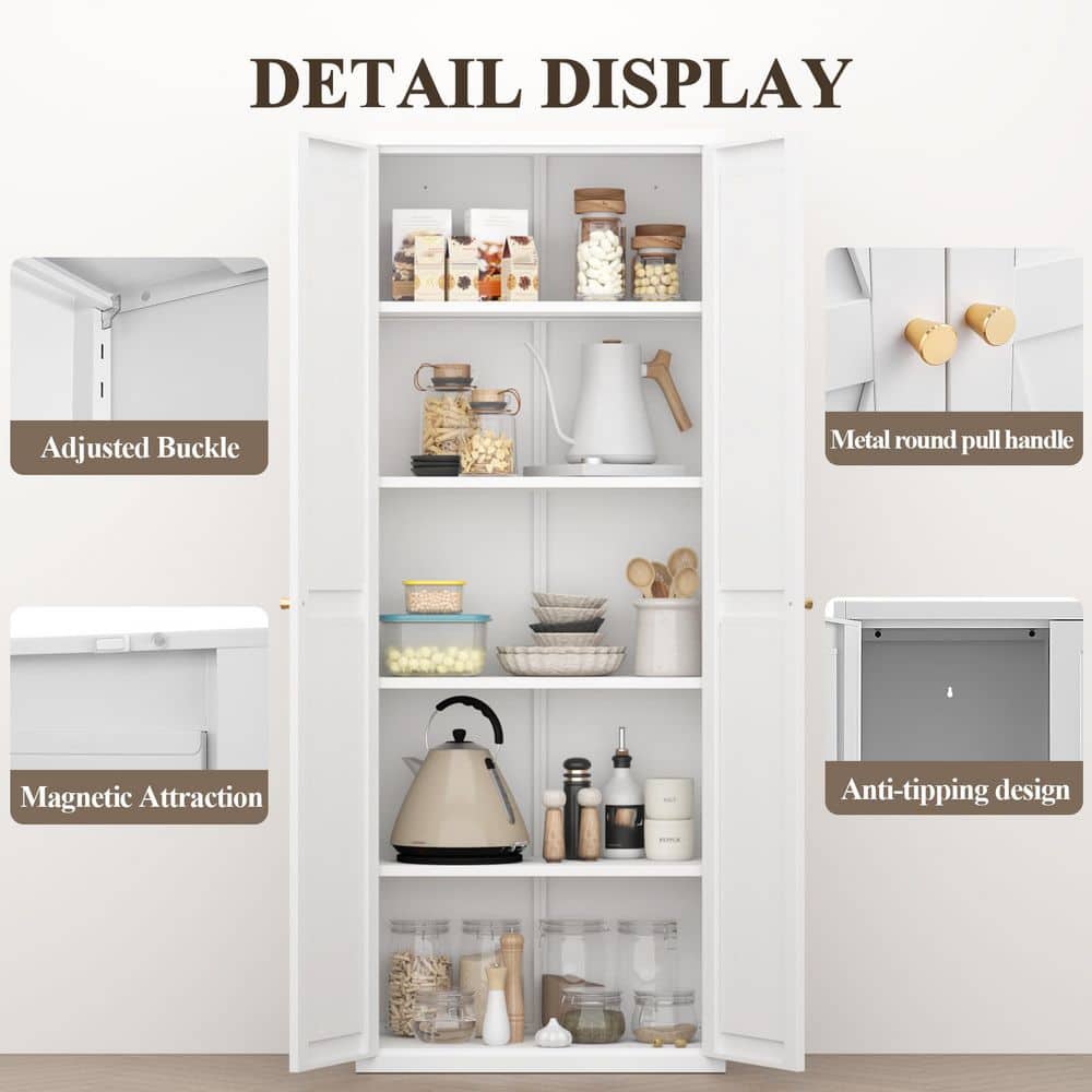 2-Door Metal Storage Cabinet: Adjustable Shelves, Tall Steel Design In White