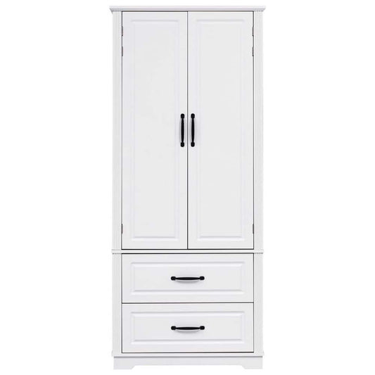  15.80 In. W X 30.30 In. D X 70.98 In. H White MDF Freestanding Linen Cabinet With 3-Shelves And 2-Drawers In White