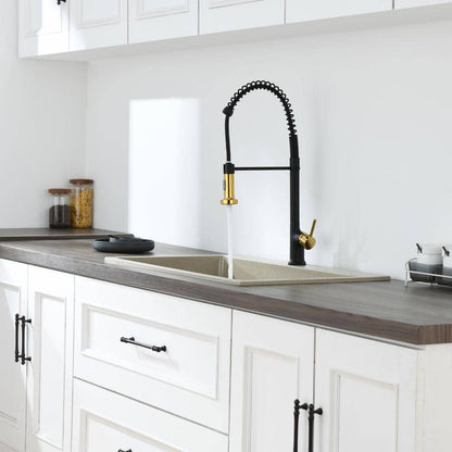  Single Handle Pull Down Sprayer Kitchen Faucet In Matte Black Gold