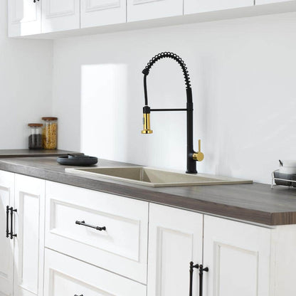  Single Handle Pull Down Sprayer Kitchen Faucet In Matte Black Gold