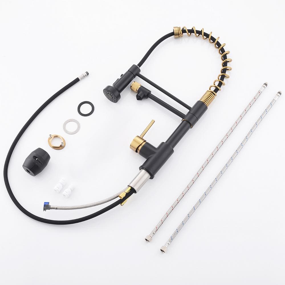  Single Handle Pull Down Sprayer Kitchen Faucet In Black+Gold