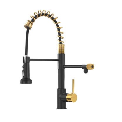  Single Handle Pull Down Sprayer Kitchen Faucet In Black+Gold