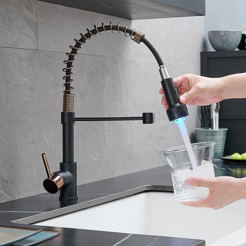  LED Commercial Kitchen Faucet With Pull Down Sprayer, Single Handle Single Lever Kitchen Sink Faucet