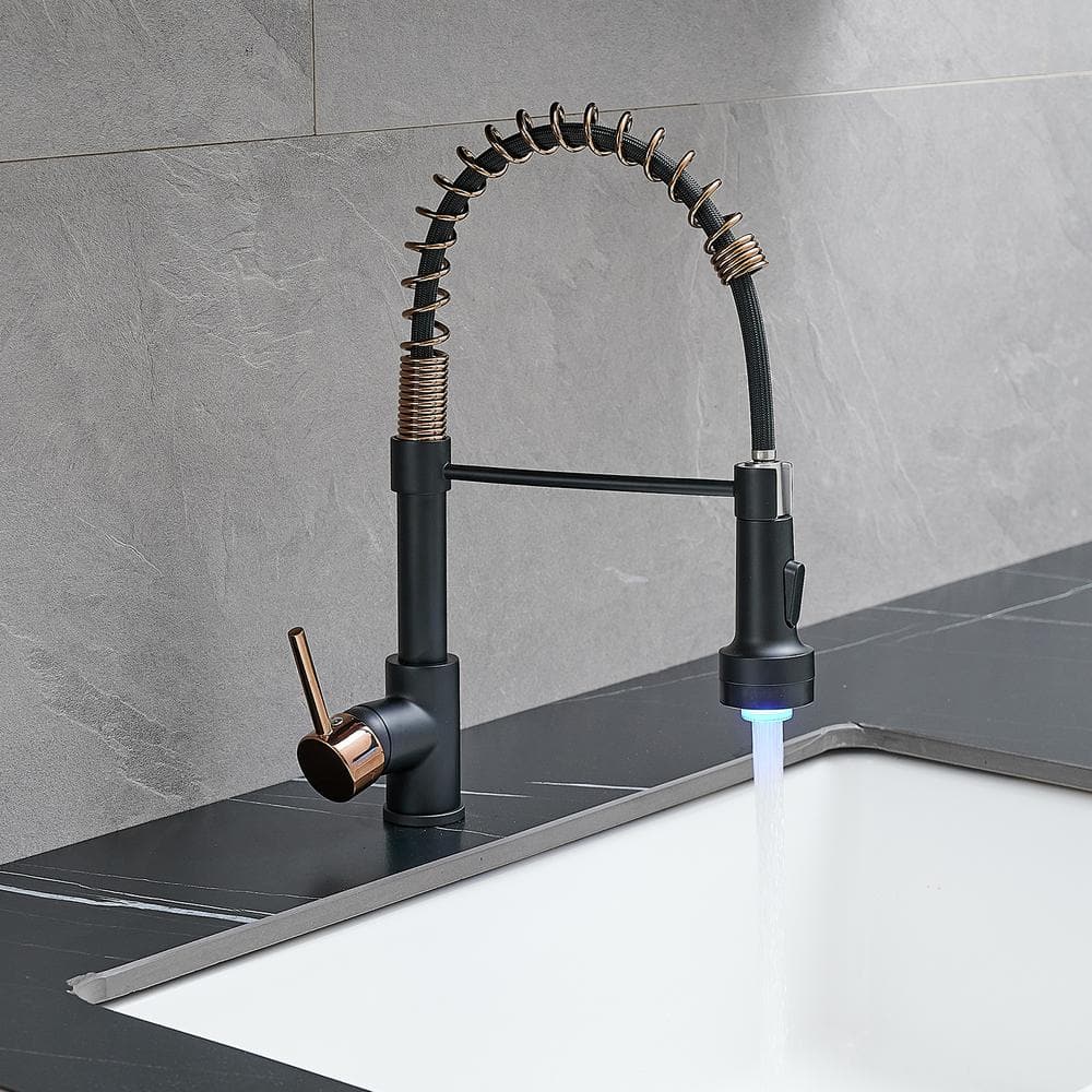  LED Commercial Kitchen Faucet With Pull Down Sprayer, Single Handle Single Lever Kitchen Sink Faucet