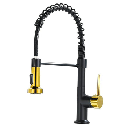  Commercial Black And Nickel Gold Kitchen Faucet With Pull Out Sprayer, Single Handle Single Lever Kitchen Sink Faucet