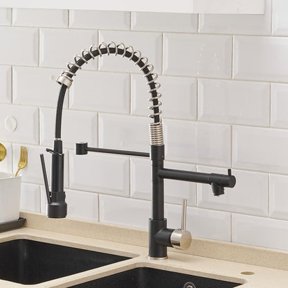  Single Handle Pull Down Sprayer Kitchen Faucet In Black Plus Silver