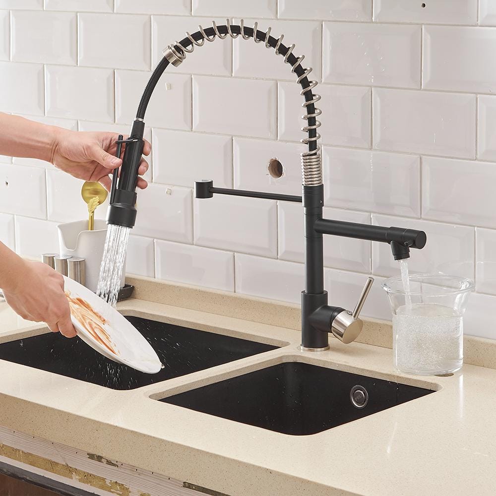  Single Handle Pull Down Sprayer Kitchen Faucet In Black Plus Silver