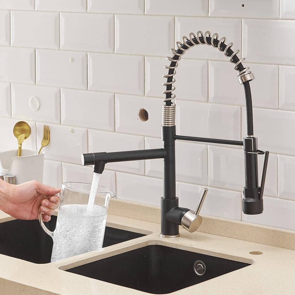  Single Handle Pull Down Sprayer Kitchen Faucet In Black Plus Silver