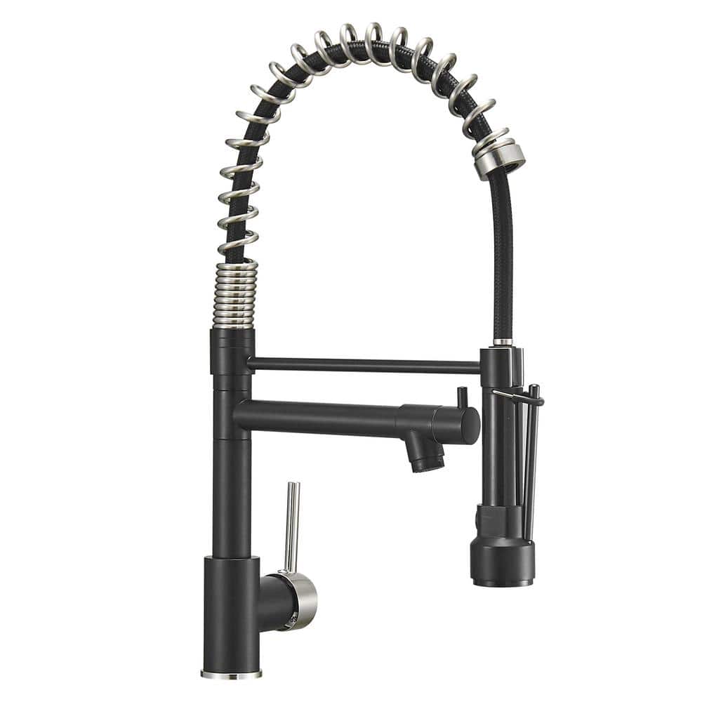  Single Handle Pull Down Sprayer Kitchen Faucet In Black Plus Silver