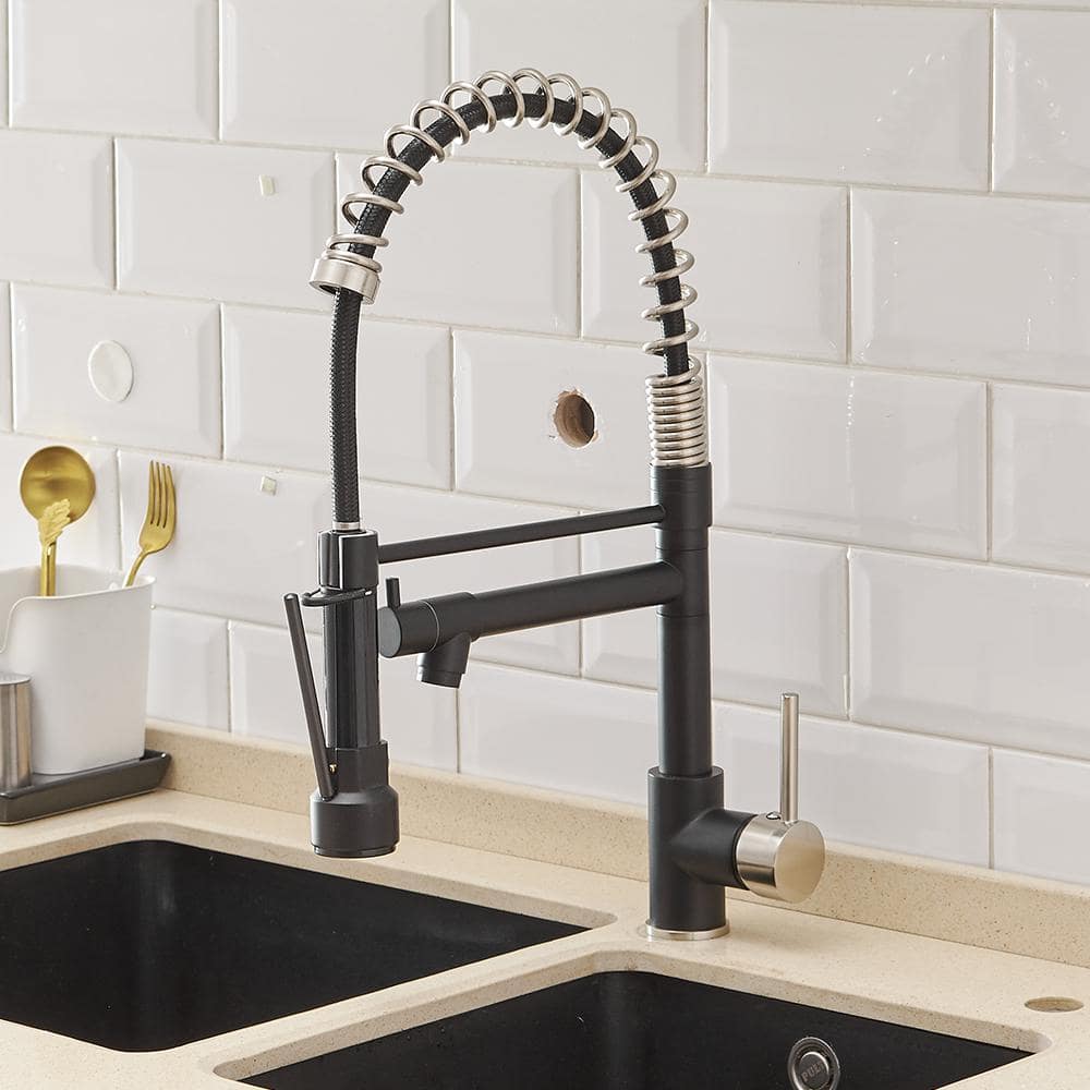  Single Handle Pull Down Sprayer Kitchen Faucet In Black Plus Silver