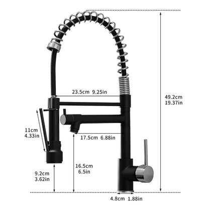  Single Handle Pull Down Sprayer Kitchen Faucet In Black Plus Silver
