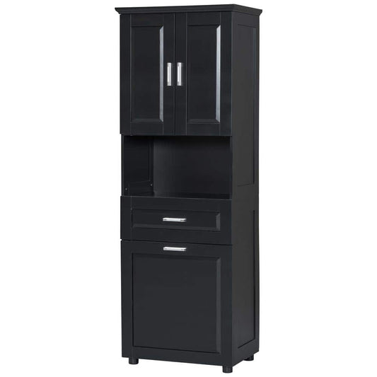  16.29 In. W X 24.72 In. D X 69.92 In. H Bathroom Storage Wall Cabinet In Black