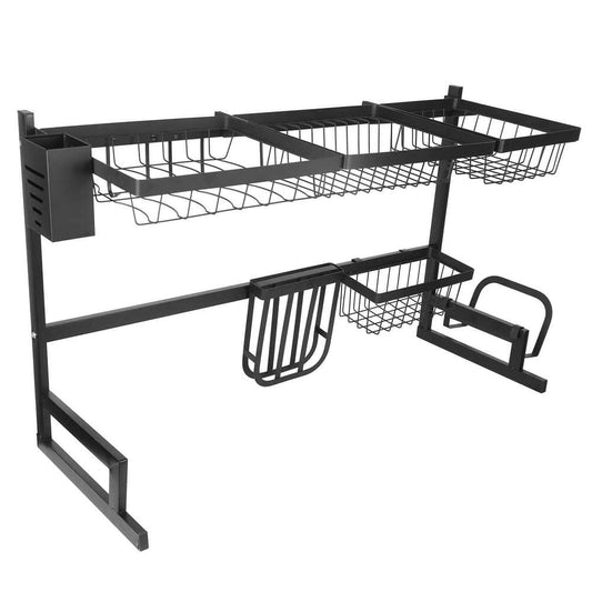  2-Tier Kitchen Dish Drying Rack: 33.7in Stainless Steel, Over-the-Sink Plus Utensil Organizer