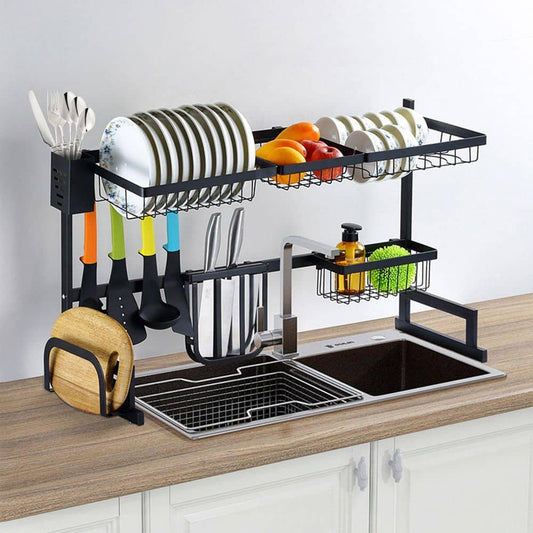  Black Stainless Steel Standing 2-Tier Over The Sink Dish Rack For Kitchen Countertop