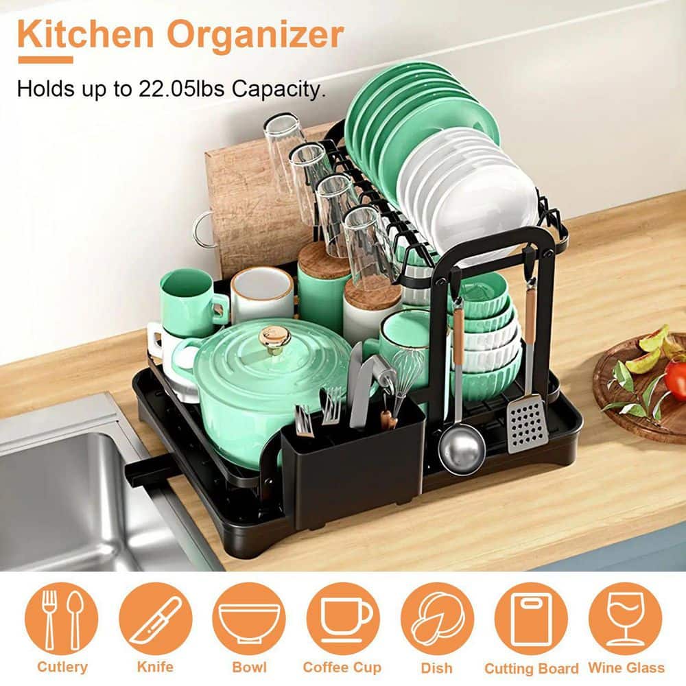  2-Tier Black Detachable Standing Dish Rack For Kitchen