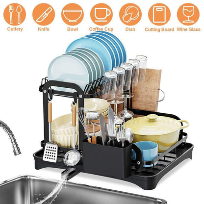  2-Tier Black Detachable Standing Dish Rack For Kitchen