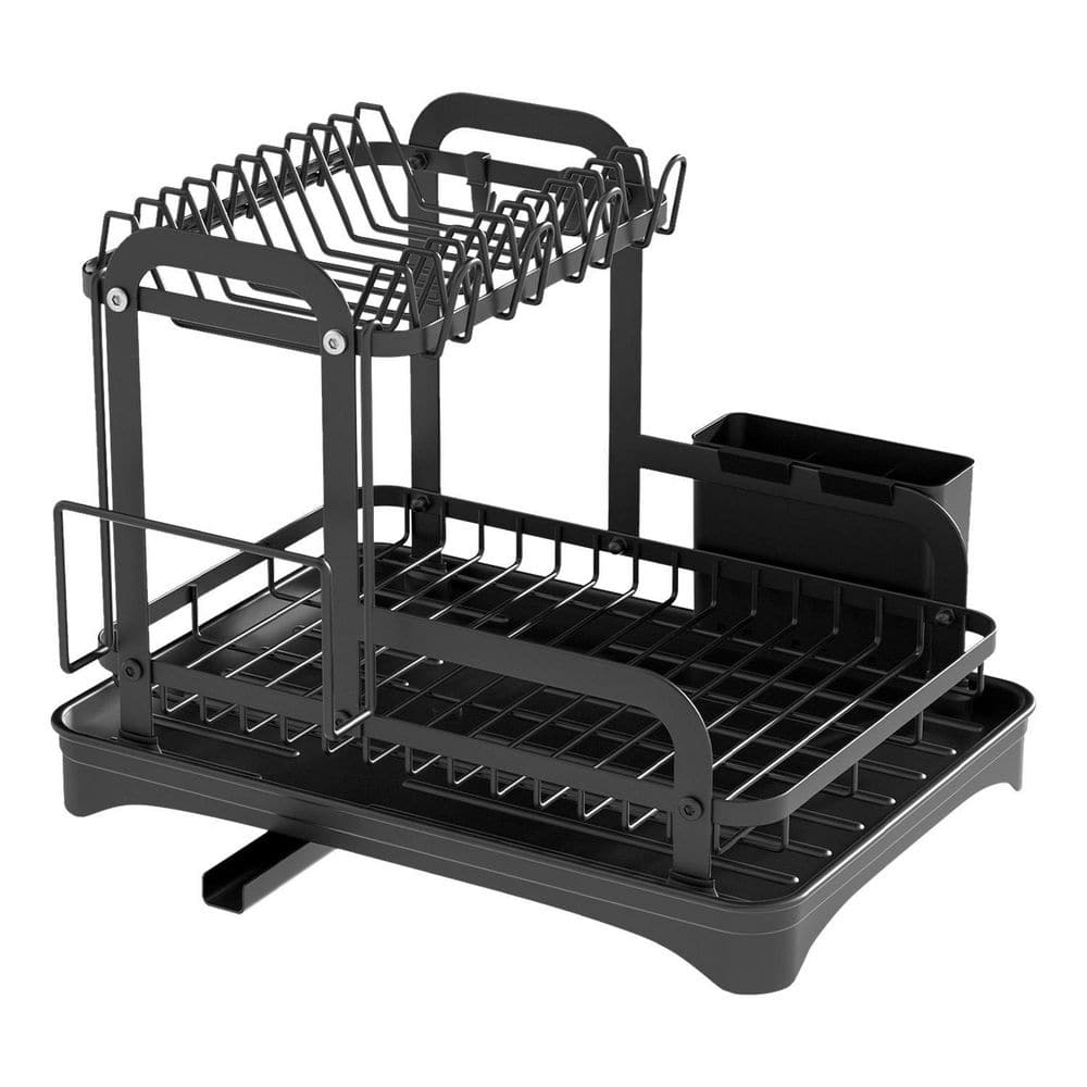  2-Tier Black Detachable Standing Dish Rack For Kitchen