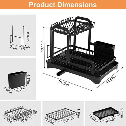  2-Tier Black Detachable Standing Dish Rack For Kitchen