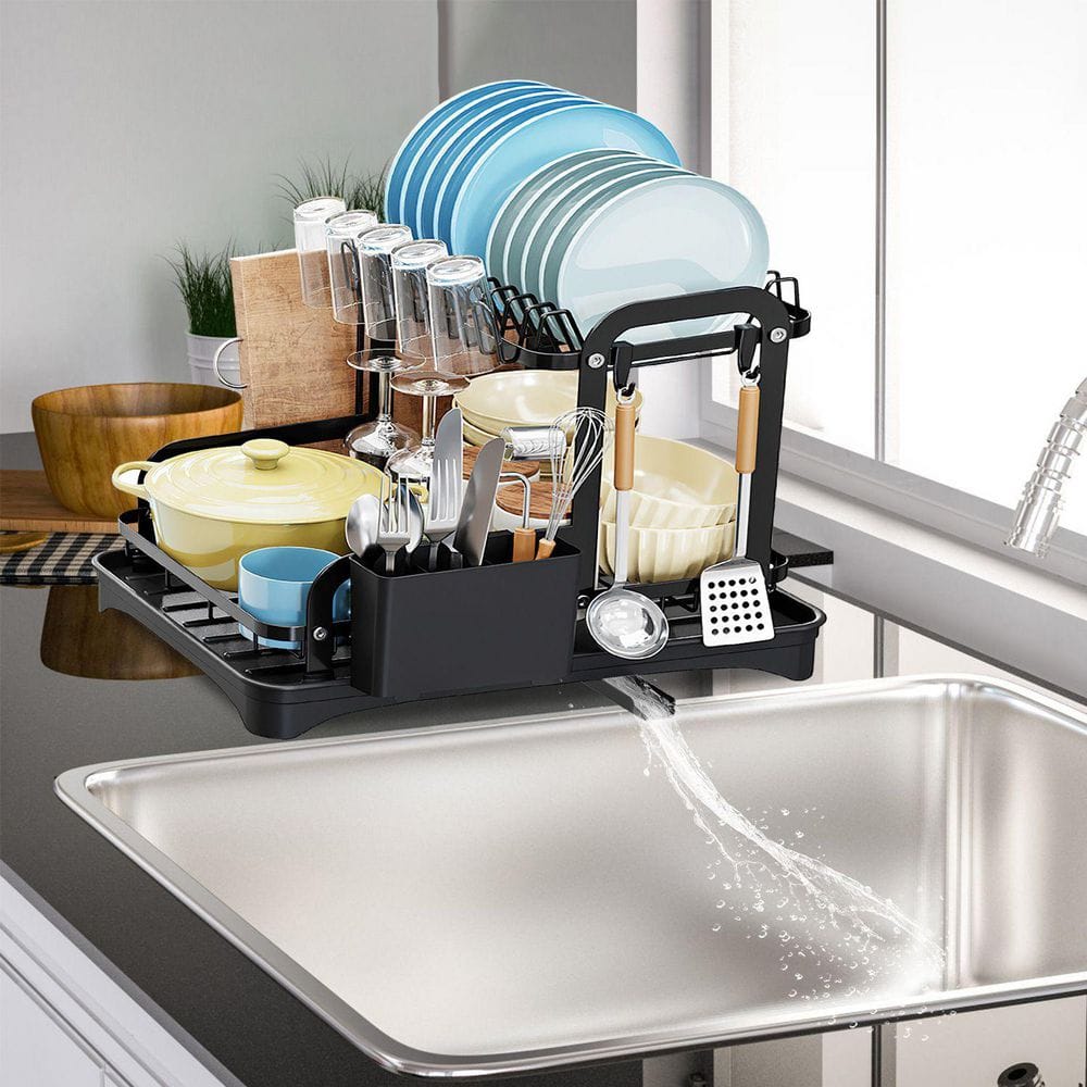 2-Tier Black Detachable Standing Dish Rack For Kitchen