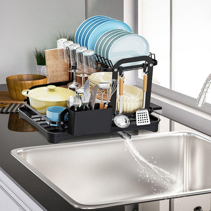 2-Tier Black Detachable Standing Dish Rack For Kitchen
