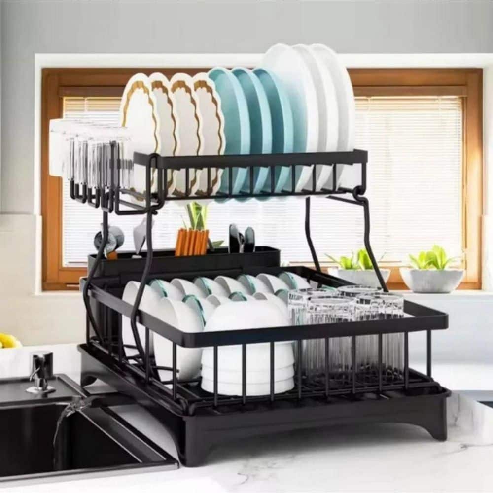 2-Tier Detachable Detachable Dish Drying Rack With Drainboard