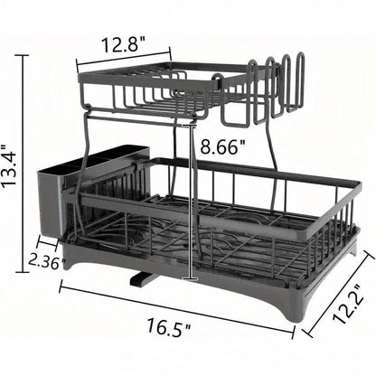  2-Tier Detachable Detachable Dish Drying Rack With Drainboard
