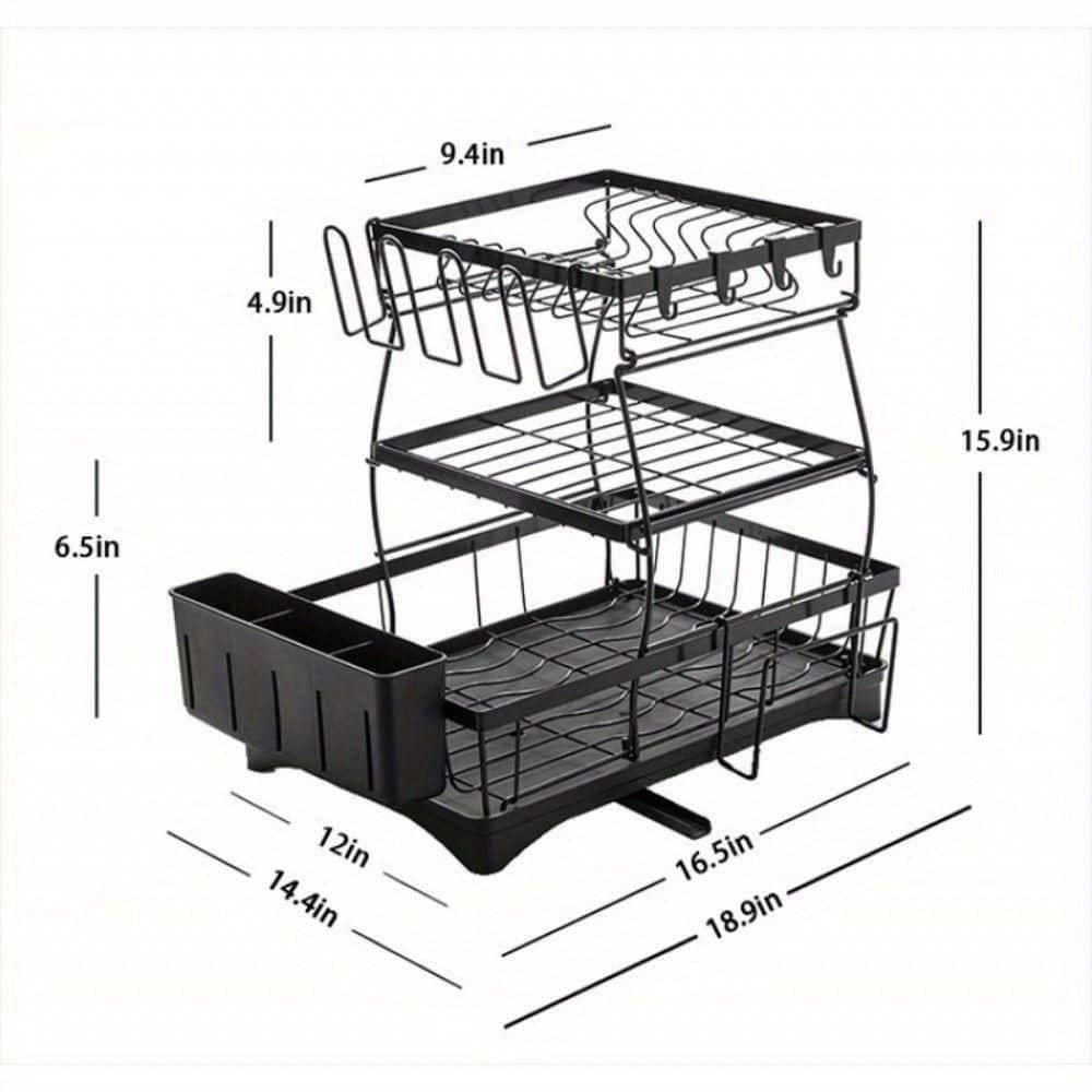  3-Tier Automatic Drainage Dish Rack-Rust-Proof Large Drying Rack For Kitchen Counter