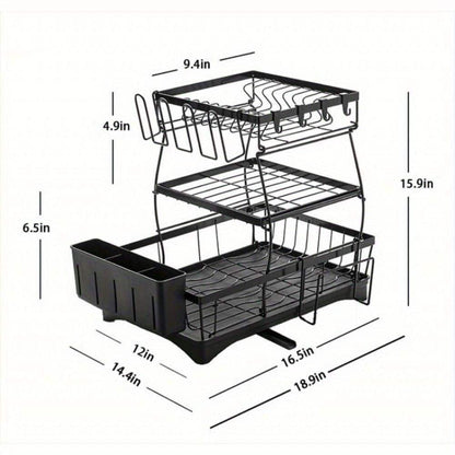  3-Tier Automatic Drainage Dish Rack-Rust-Proof Large Drying Rack For Kitchen Counter