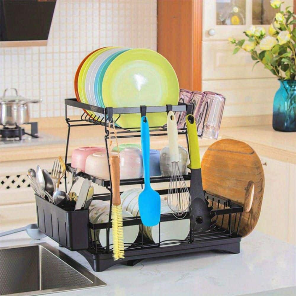  3-Tier Automatic Drainage Dish Rack-Rust-Proof Large Drying Rack For Kitchen Counter