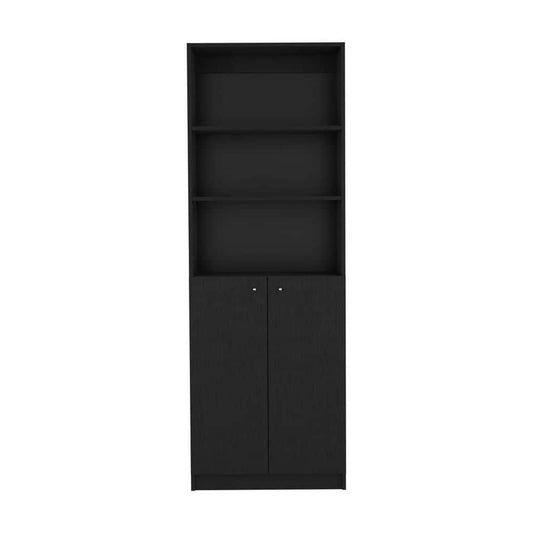  24.72 In. W X 11.77 In. D X 71.10 In. H Black Wood Freestanding Linen Cabinet W/Dual-Door For Office In Black