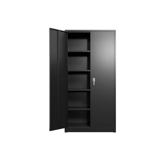  31.50 In. W X 15.70 In. D X 71 In. H Black Steel Freestanding Linen Cabinet W/4-Shelves And 2-Door In Black