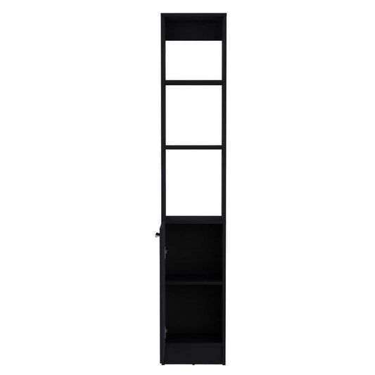  13.03 In. W X 10.43 In. D X 70.87 In. H Black Wood Freestanding Linen Cabinet W/6-Shelves And Door In Black