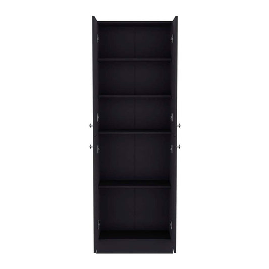  23.60 W X 11.80 D X 71.10 In. H Black Wood Freestanding Linen Cabinet W/5-Shelves & 4-Doors In Black