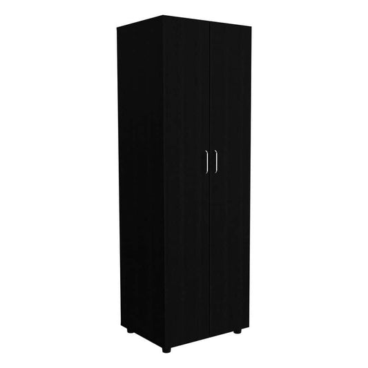  19 In. W X 23.60 In. D X 70.80 In. H Black Particle Board Freestanding Linen Cabinet With Shelves And Rod In Black