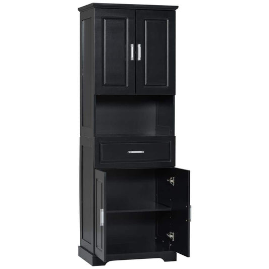  16.10 In. W X 24.50 In. D X 70.80 In. H Bathroom Storage Wall Cabinet In Black